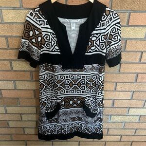 Diane Von Furstenberg Silk Mini Shift Dress Tribal Print Resort Size 6 Pockets